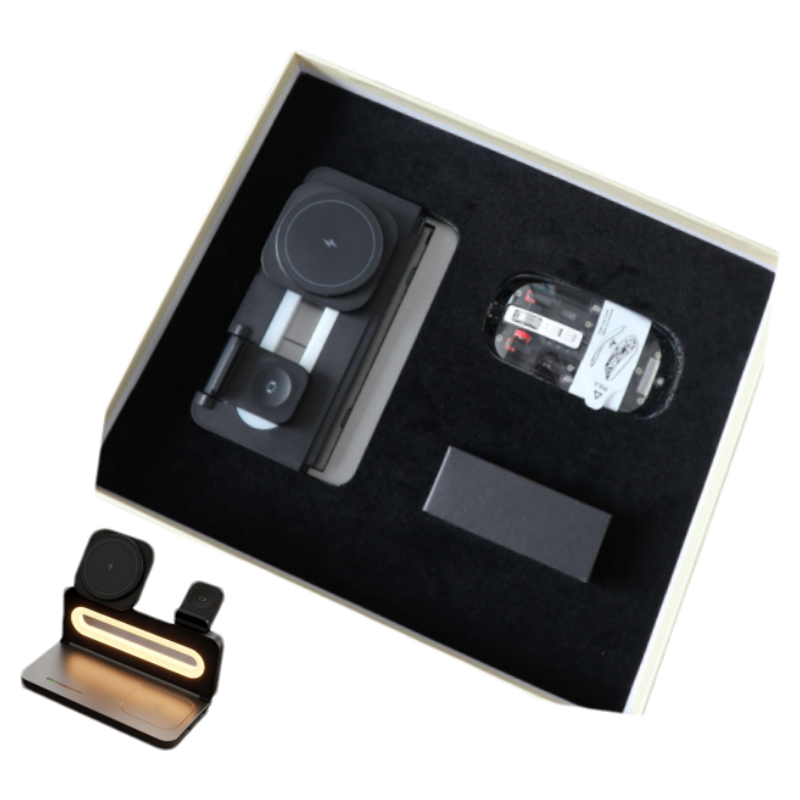 Transparent Mecha Light-up Mouse + 15W Multi-functional Foldable Wireless Charger