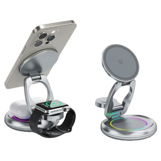 Metal Foldable Wireless Charger + Transparent Mecha Light-up Mouse